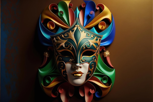 Máscara femenina de carnaval multicolor inspirada en el Renacimiento imagen de alta calidad de una máscara de carnaval para eventos como una fiesta de disfraces o una fiesta temática una variedad de colores brillantes y ricos AI