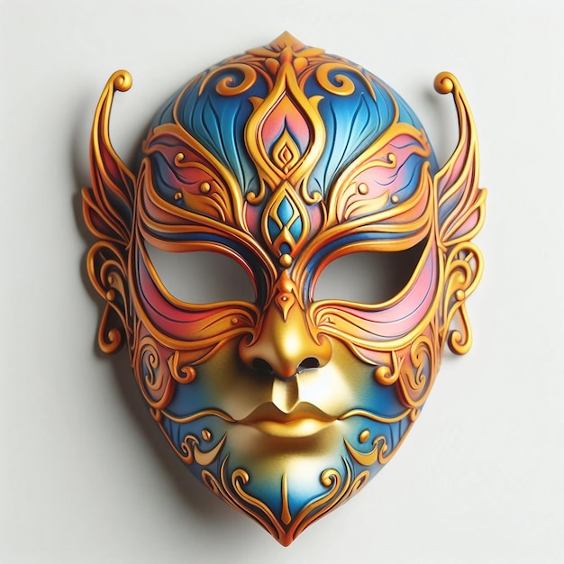 una máscara con un fondo de color azul y dorado