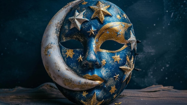 Foto máscara de mascarada con temas celestiales con estrellas y elementos lunares