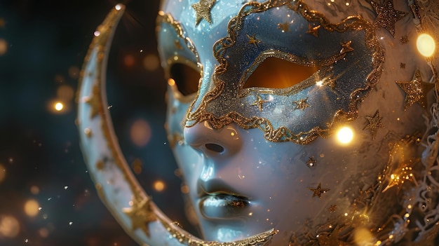 Foto máscara de mascarada con temas celestiales con estrellas y elementos lunares