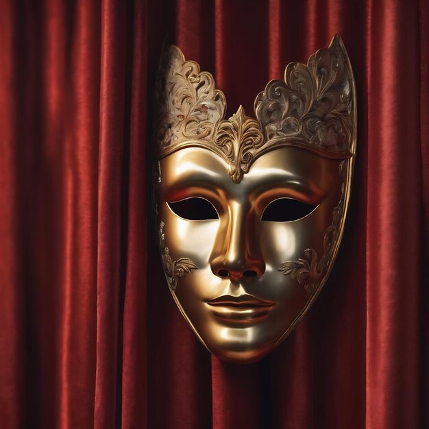 Foto máscara de teatro en la cortina roja