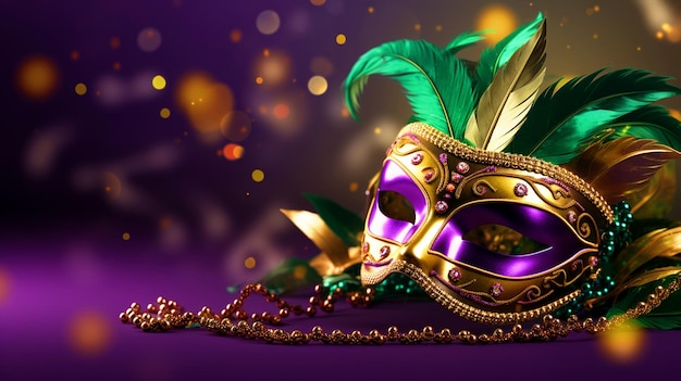 Máscara temática de Mardi Gras con cuentas y brillos