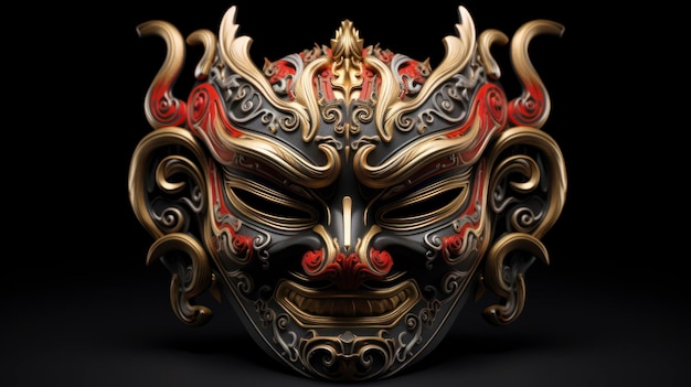 Máscara tradicional japonesa con detalles complejos arte digital