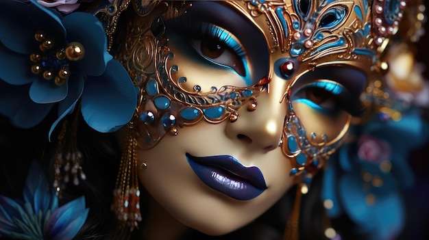 Máscara de VeneciaMáscara de carnaval veneciana y joyas de cuentas en un primer plano de mujer Von Mardi Gras