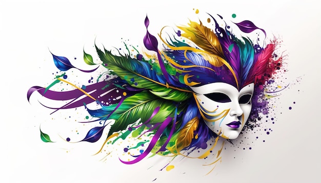 Máscara veneciana carnaval colorido splash arte mascarada mardi gras ilustración. IA generativa