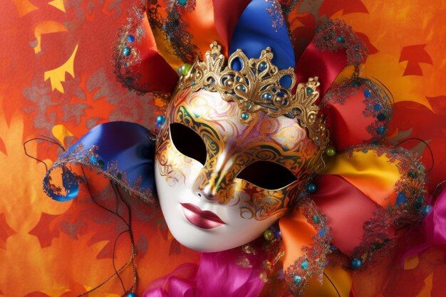 Máscara veneciana colorida en fondo festivo IA generativa