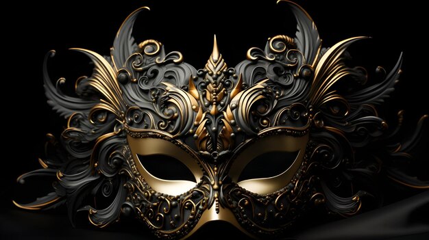 Foto máscara veneciana de mascarada dorada adornada con ricos diseños decorativos