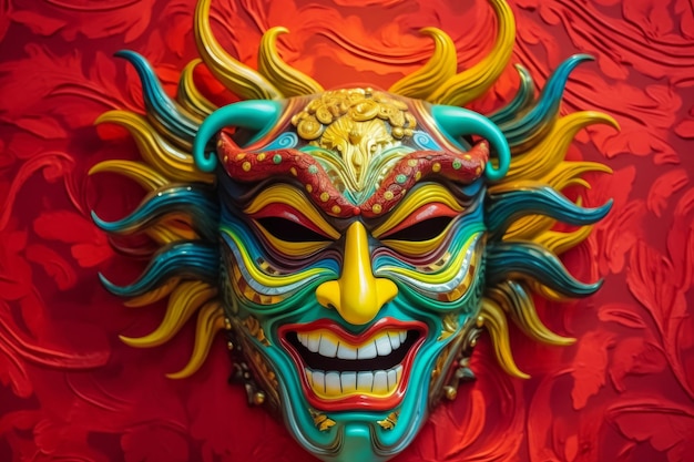 Máscara veneziana demoníaca colorida em IA generativa de fundo festivo do mal