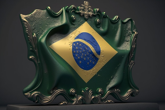 Una máscara verde y dorada con la bandera de brasil.