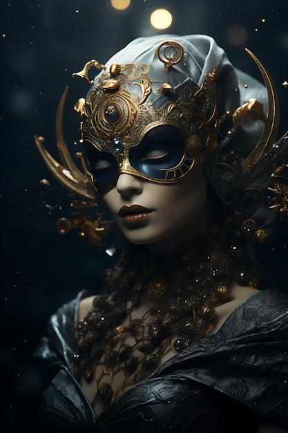 Una mascarada celeste con planetas en elegantes máscaras cósmicas foto realista