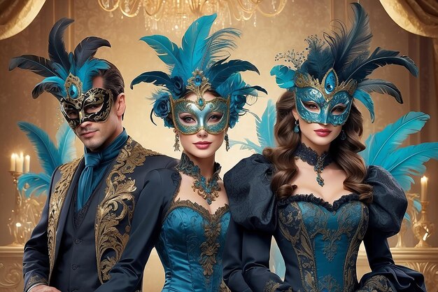 Mascarada Elegança Baile de Ano Novo com Máscaras e Vestuários