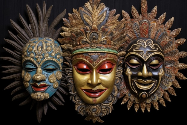 Máscaras balinesas con simbolismo místico y significados creados con ai generativo