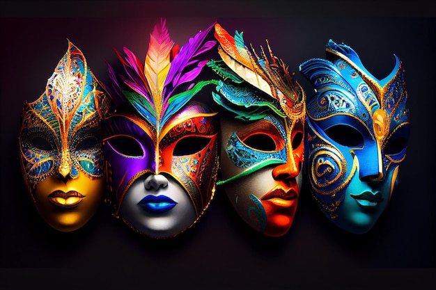 Máscaras de carnaval coloridas, carnaval brasileño, confeti, festividad, IA generativa