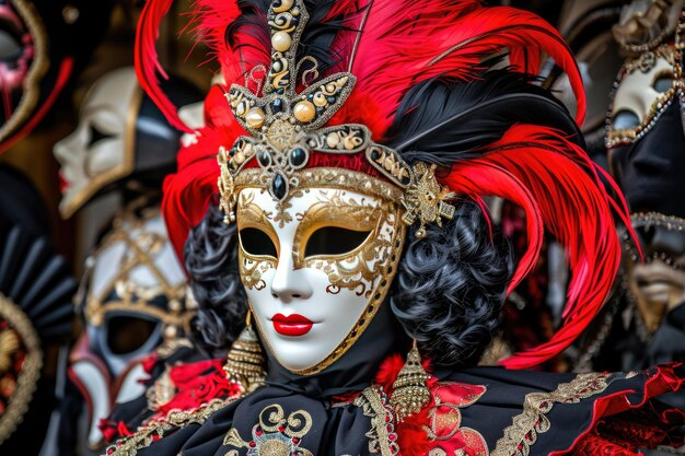 Foto máscaras de carnaval coloridas expuestas en un escaparate en el centro de venecia para el carnaval tradicional