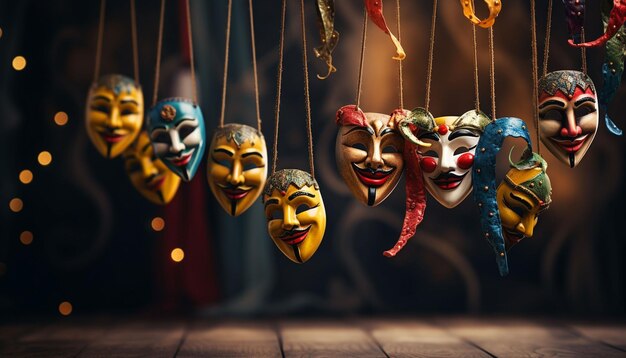 Foto máscaras de carnaval en una cuerda