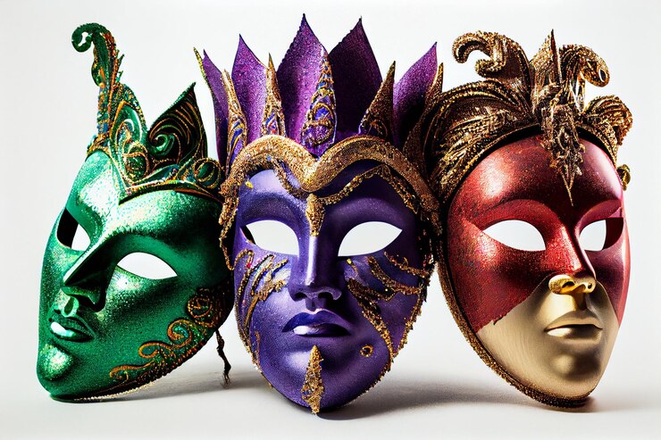Máscaras de carnaval sobre fondo blanco ai generativo.