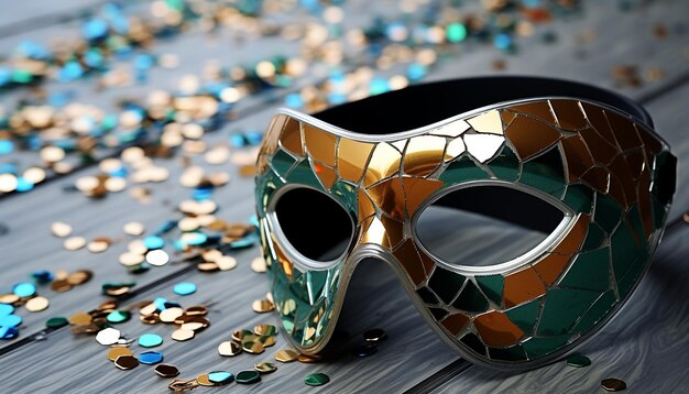 Máscaras coloridas e confetes criam uma celebração festiva gerada pela IA