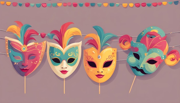 máscaras de carnaval bonitas em uma corda 15