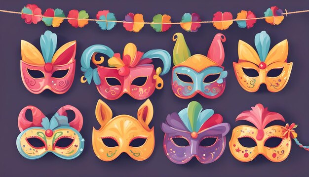 máscaras de carnaval bonitas em uma corda 15