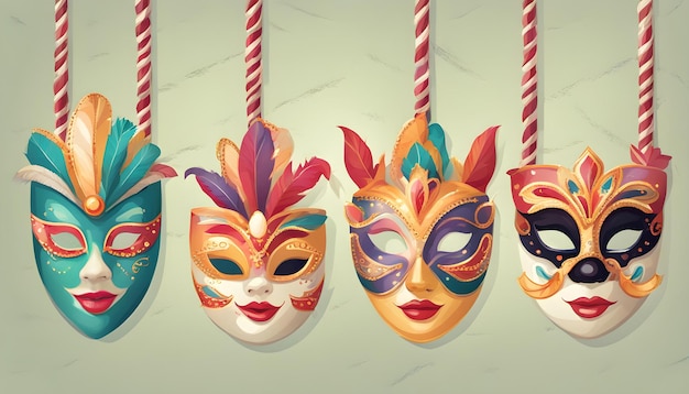 máscaras de carnaval bonitas numa corda