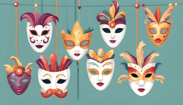 máscaras de carnaval bonitas numa corda