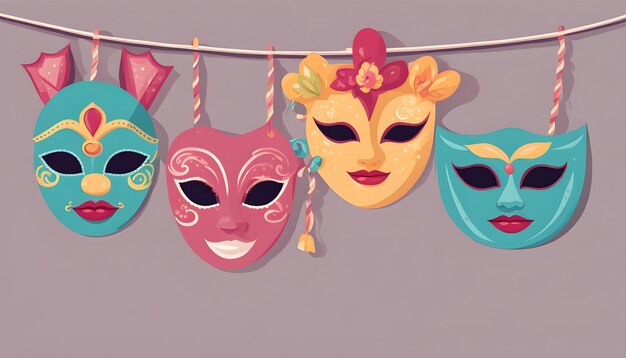 máscaras de carnaval bonitas numa corda