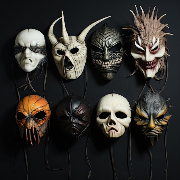 Máscaras de Halloween em vários designs misteriosos