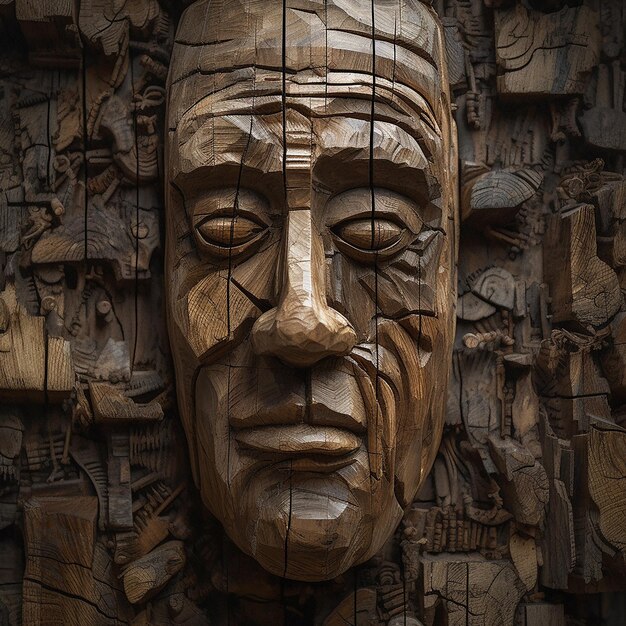Foto máscaras de tiki y esculturas tribales arte de madera y piedra