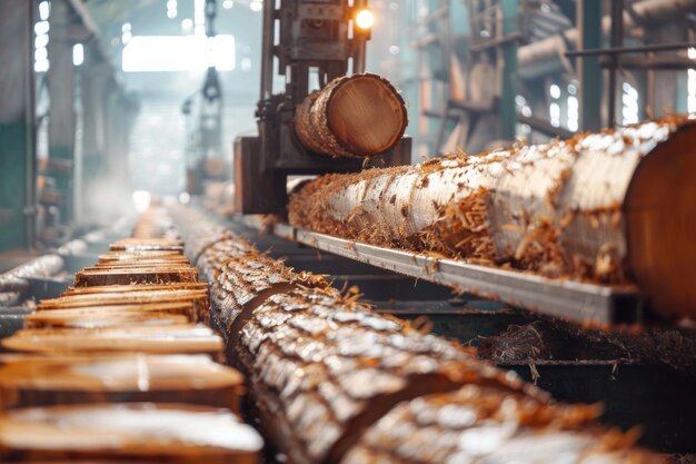 Maschine hebt Holz auf einer Holzfabrik