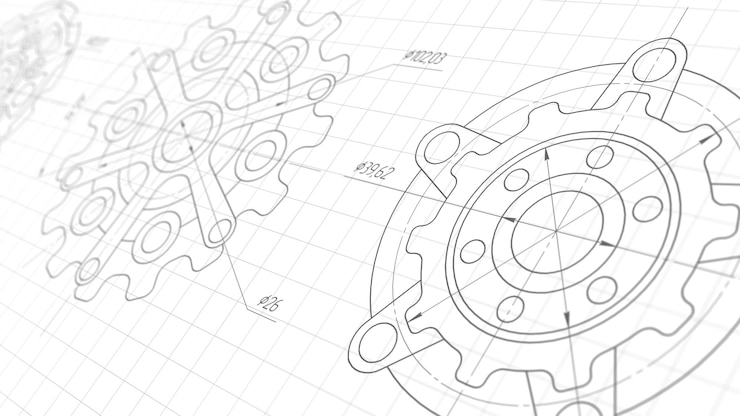 Foto maschinenbau-hintergrund. technische zeichnung von zahnrädern