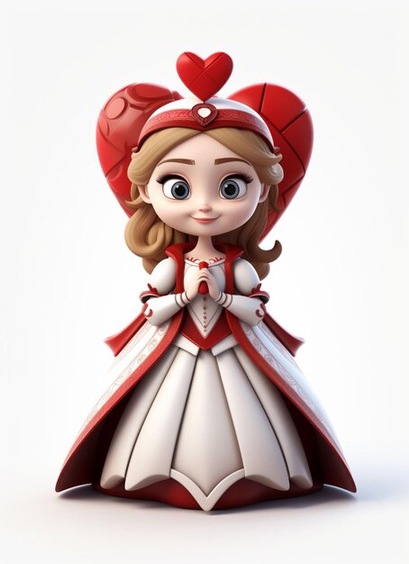 Mascota 3D Avatar Reina de corazones linda extendiendo el amor Nobleza Fondo blanco Monarca del afecto