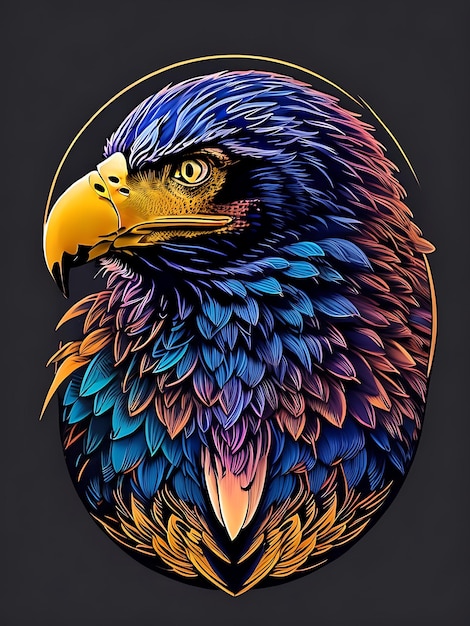 Mascota de águila voladora 2D logotipo circular insignia retrato colorido de una cabeza de águila estilo gótico generado por IA