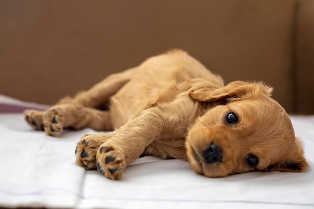 Mascota; Cachorro Cocker Spaniel Inglés durmiendo en interiores