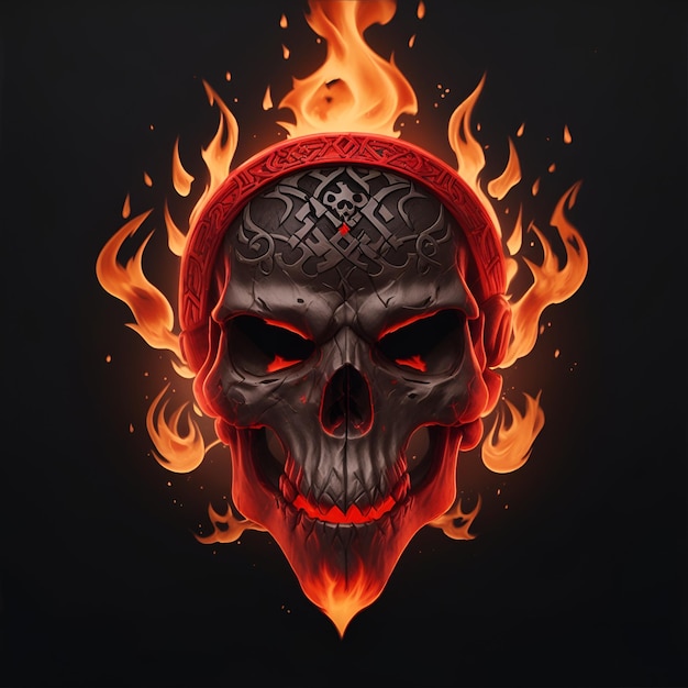 mascota de fuego de calavera y logotipo de juegos de deportes generados por IA