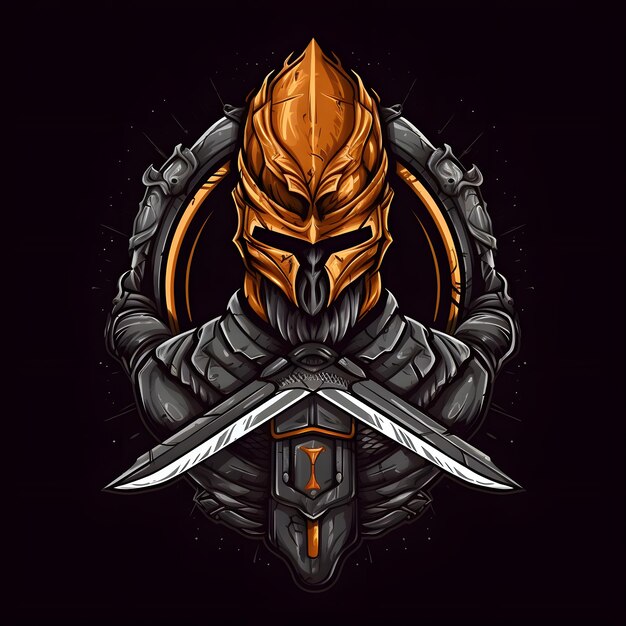 Mascota del guerrero con cuchillo aislado en fondo negro Ilustración del soldado para el diseño de la camiseta