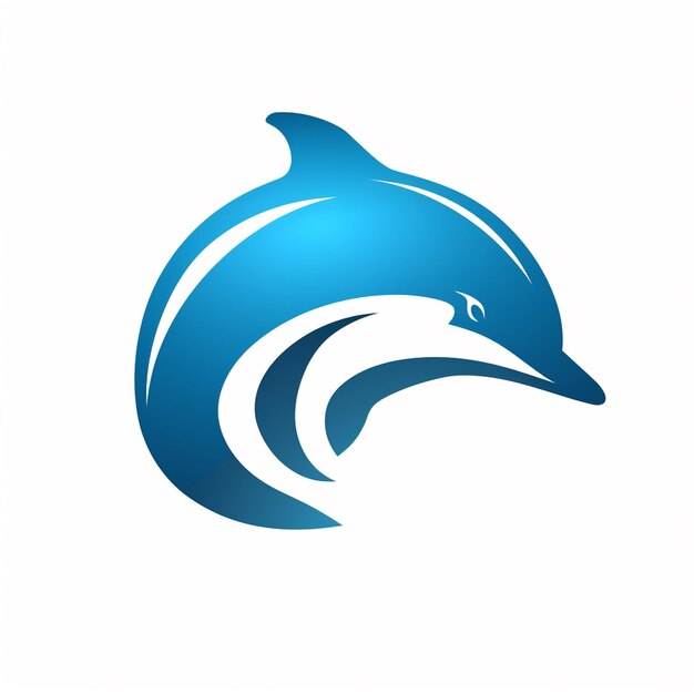 Foto una mascota logo delfín silueta azul sobre fondo blanco.