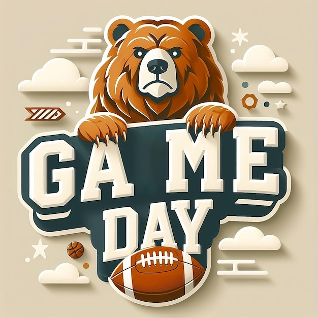 Foto mascota del oso del día del juego vintage en estilo diseño vectorial ilustración de fondo para el super bowl domingo