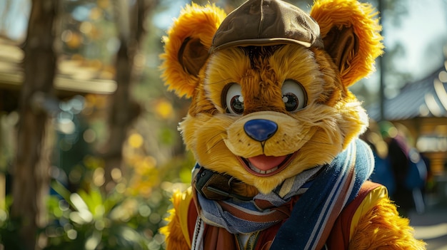 Foto mascota del parque temático que entretiene a los visitantes del parque