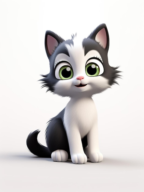 Mascota de personaje de dibujos animados de gato 3d render animal de granja lindo divertido