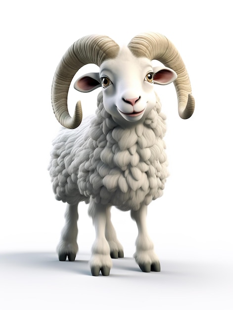 Mascota de personaje de dibujos animados Ram 3d render divertido lindo animal de granja