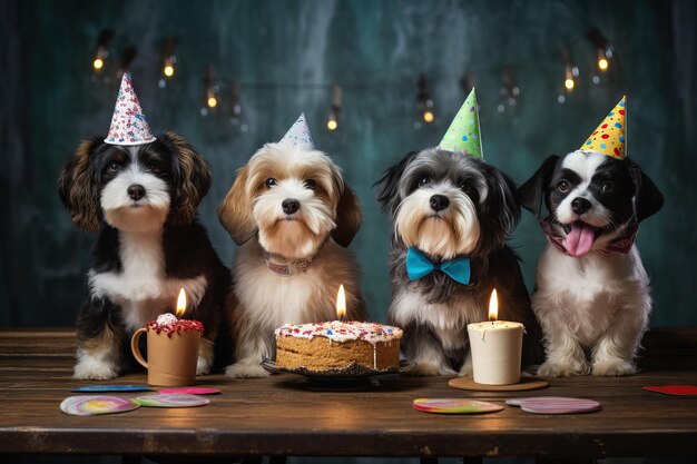 Mascotas de diferentes razas Fiesta feliz cumpleaños IA generativa