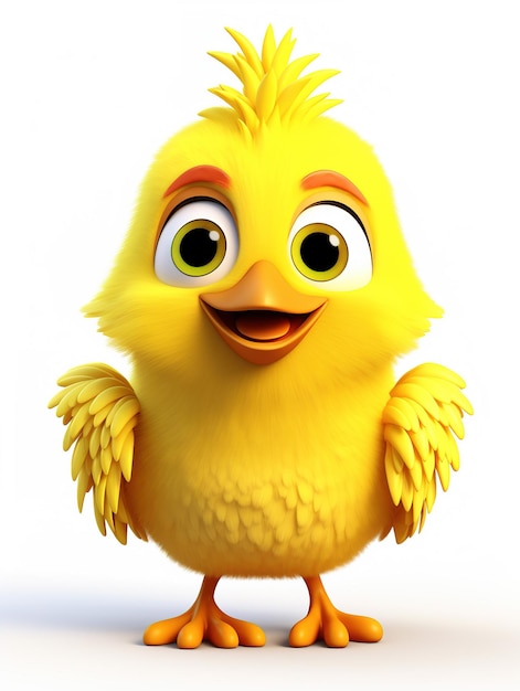 Foto mascote de personagem de desenho animado de frango amarelo 3d render animal de fazenda engraçado e fofo