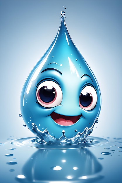 mascote de personagem emocional feliz gota d'água com copyspace