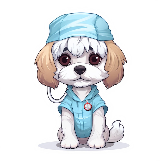Mascote de vetor bonito Cão cirúrgico fundo branco