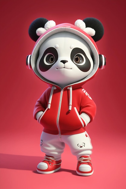 Mascote do urso panda de um capuz vestindo generative ai