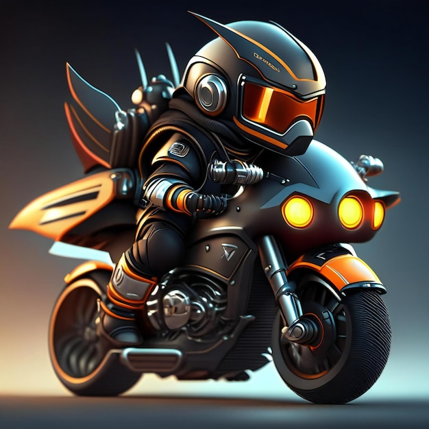 Mascote motociclista em motocicleta futurista Generative AI