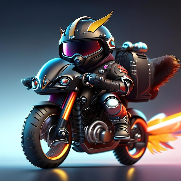 Mascote motociclista em motocicleta futurista Generative AI