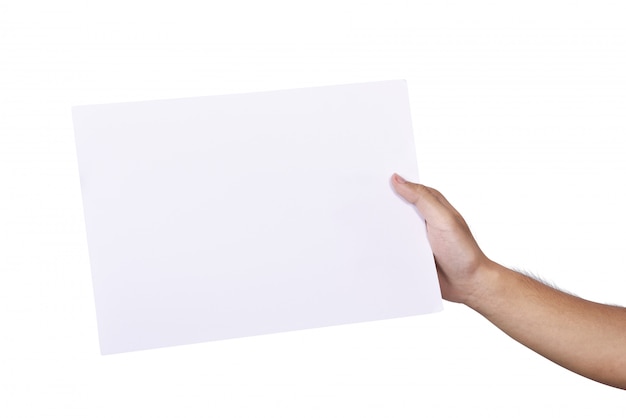Masculino mão segurando papel em branco