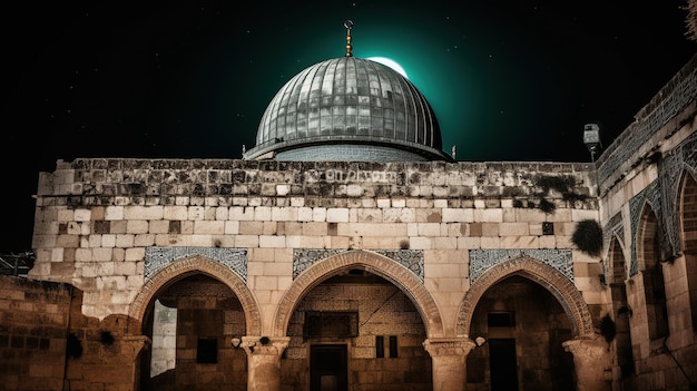 Masjid AlAqsa em visão noturna enluarada da cúpula