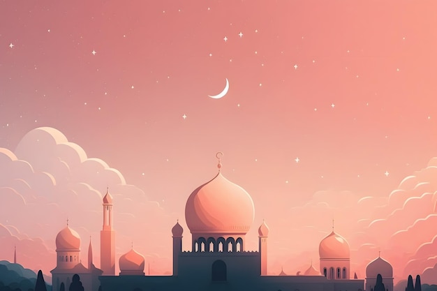 Masjid Illustration Ramadan Poster in Pastell